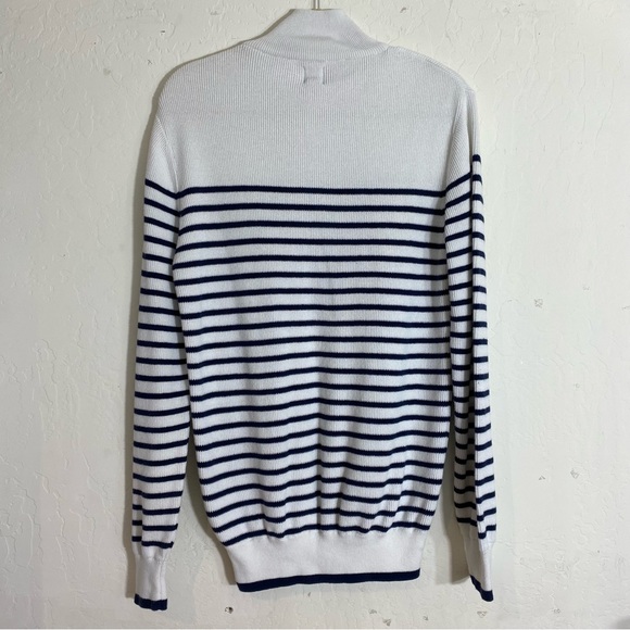 River Island Knit Half Zip Stripe Sweater In White and Navy Mens Small Ribbed - Picture 2 of 10